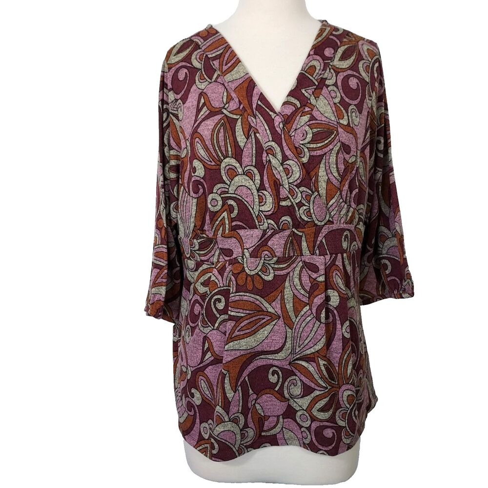 Soft by Avenue Shirt Top Retro Women size 18 20 Surplice V Neck Stretch Blouse